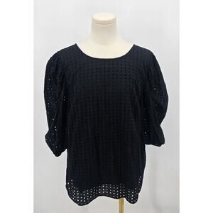 A New Day Black Puff Sleeve Eyelet Blouse